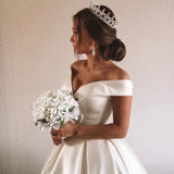 Ball Gown Satin Sweep Train White Wedding Dress with Sleeveless