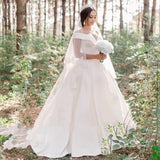 Ball Gown Satin Sweep Train White Wedding Dress with Sleeveless