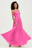 Spaghetti Straps Chiffon Bridesmaid Dresses Ruched Pleated Formal Evening Dress Gowns