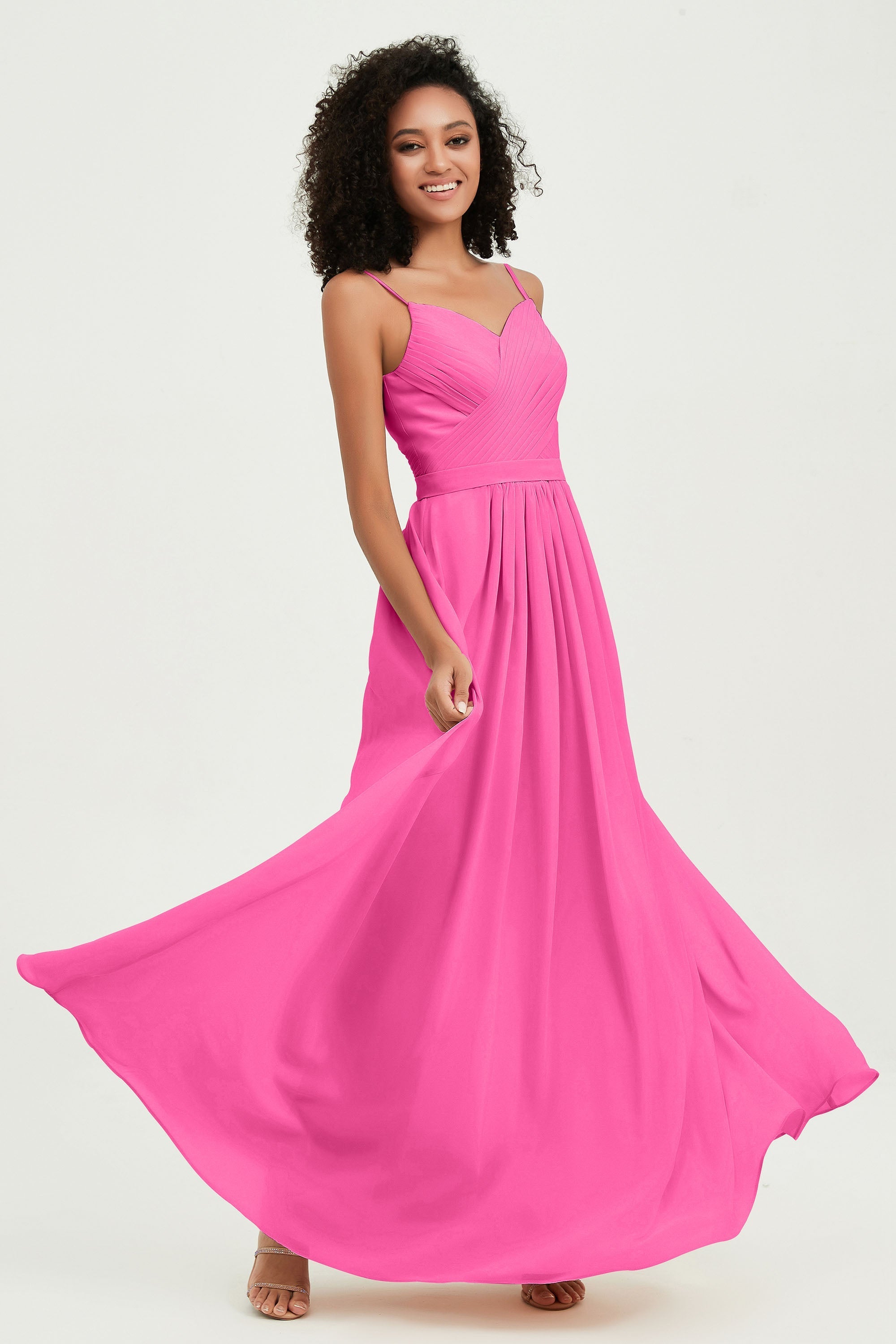 Spaghetti Straps Chiffon Bridesmaid Dresses Ruched Pleated Formal Evening Dress Gowns