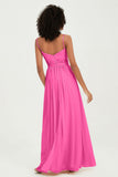 Spaghetti Straps Chiffon Bridesmaid Dresses Ruched Pleated Formal Evening Dress Gowns