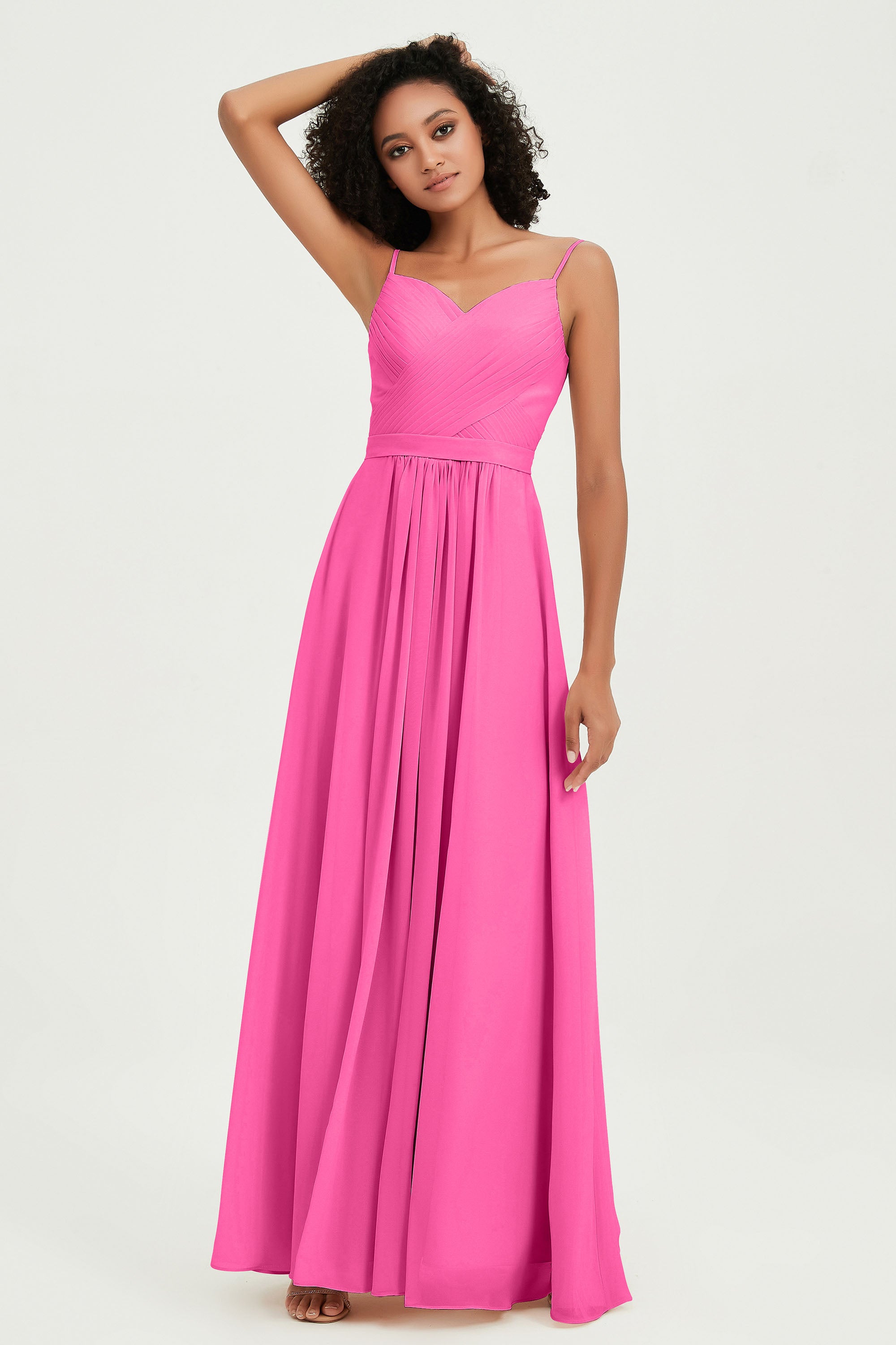 Spaghetti Straps Chiffon Bridesmaid Dresses Ruched Pleated Formal Evening Dress Gowns