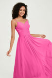 Spaghetti Straps Chiffon Bridesmaid Dresses Ruched Pleated Formal Evening Dress Gowns