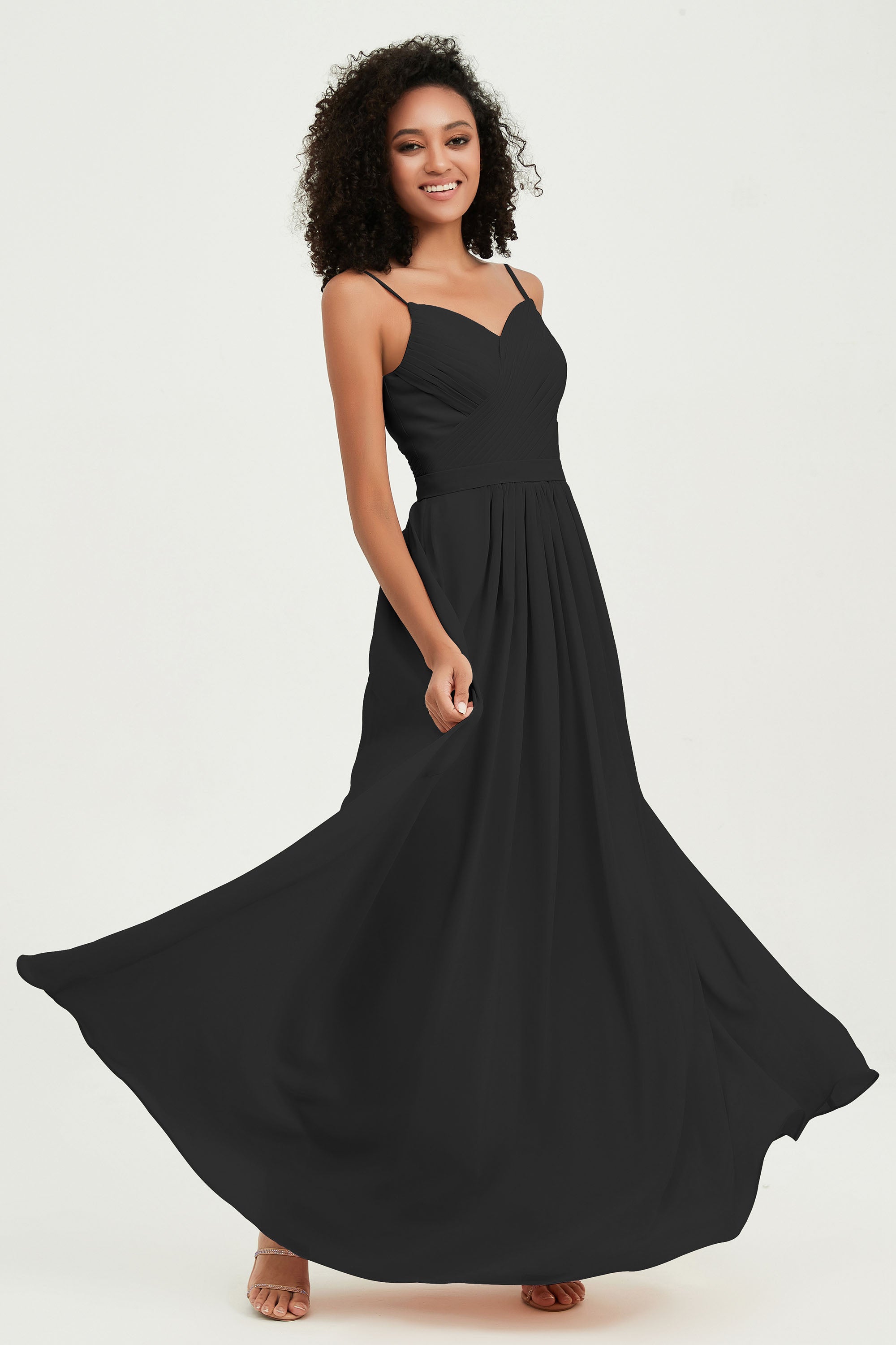 Spaghetti Straps Chiffon Bridesmaid Dresses Ruched Pleated Formal Evening Dress Gowns
