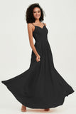 Spaghetti Straps Chiffon Bridesmaid Dresses Ruched Pleated Formal Evening Dress Gowns