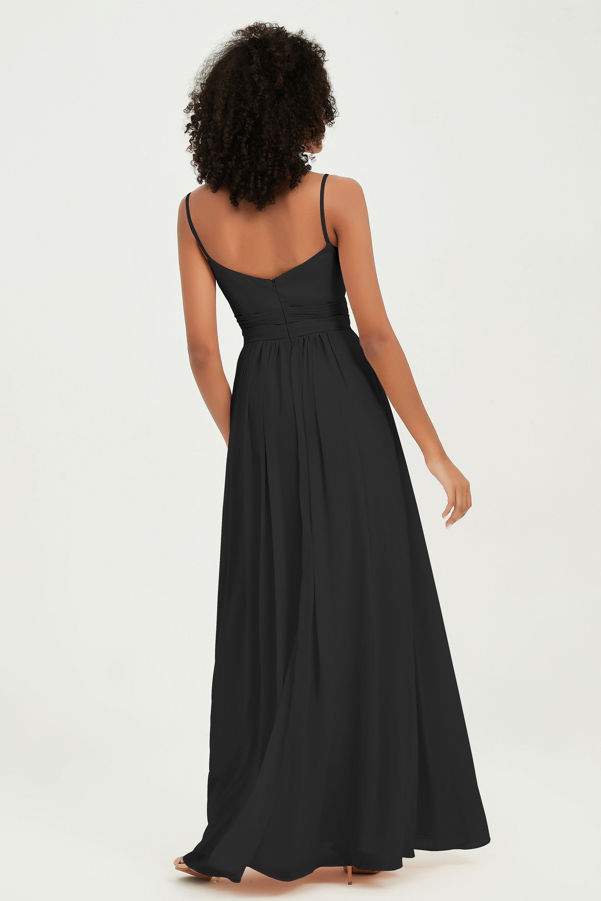 Spaghetti Straps Chiffon Bridesmaid Dresses Ruched Pleated Formal Evening Dress Gowns
