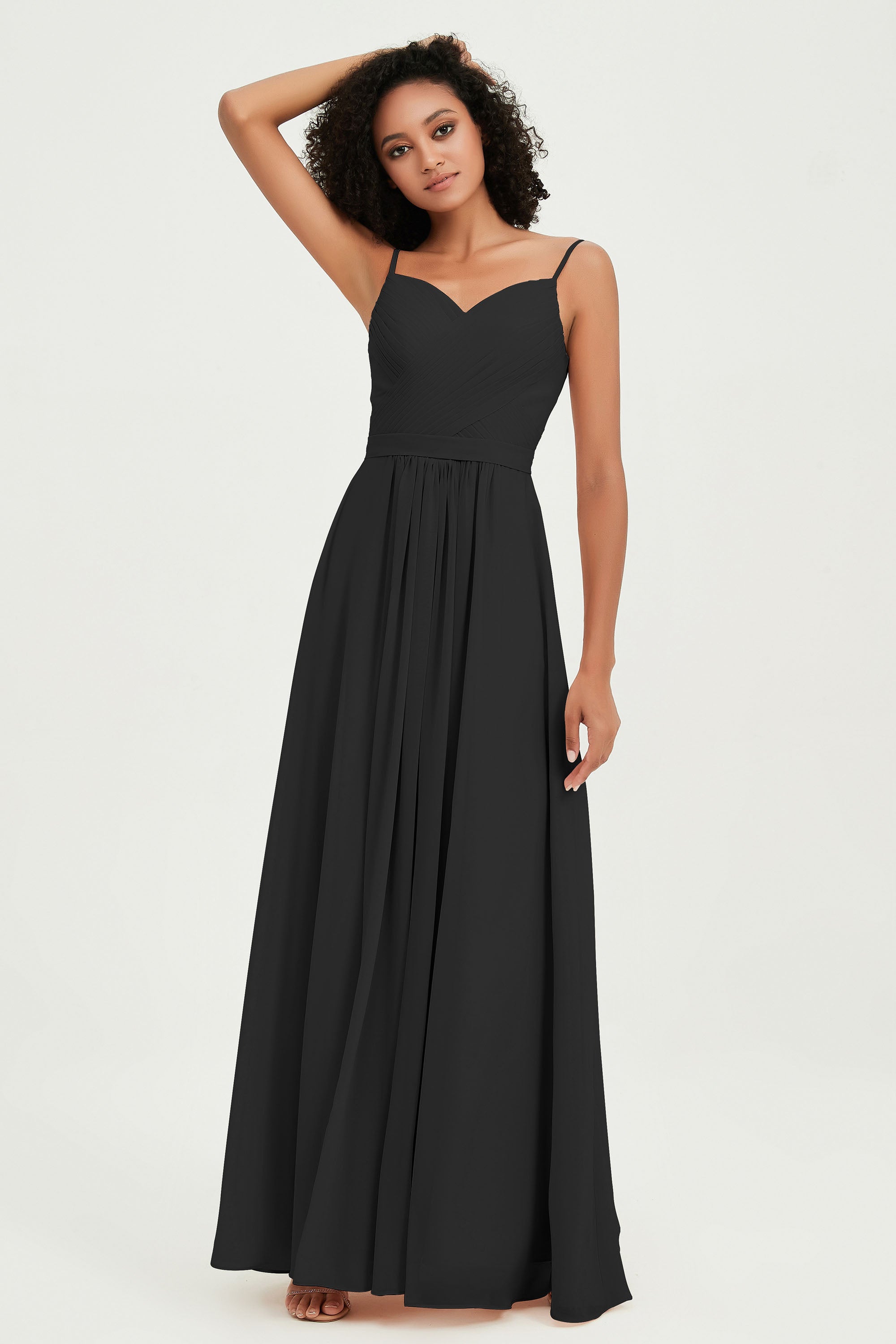 Spaghetti Straps Chiffon Bridesmaid Dresses Ruched Pleated Formal Evening Dress Gowns