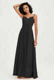 Spaghetti Straps Chiffon Bridesmaid Dresses Ruched Pleated Formal Evening Dress Gowns