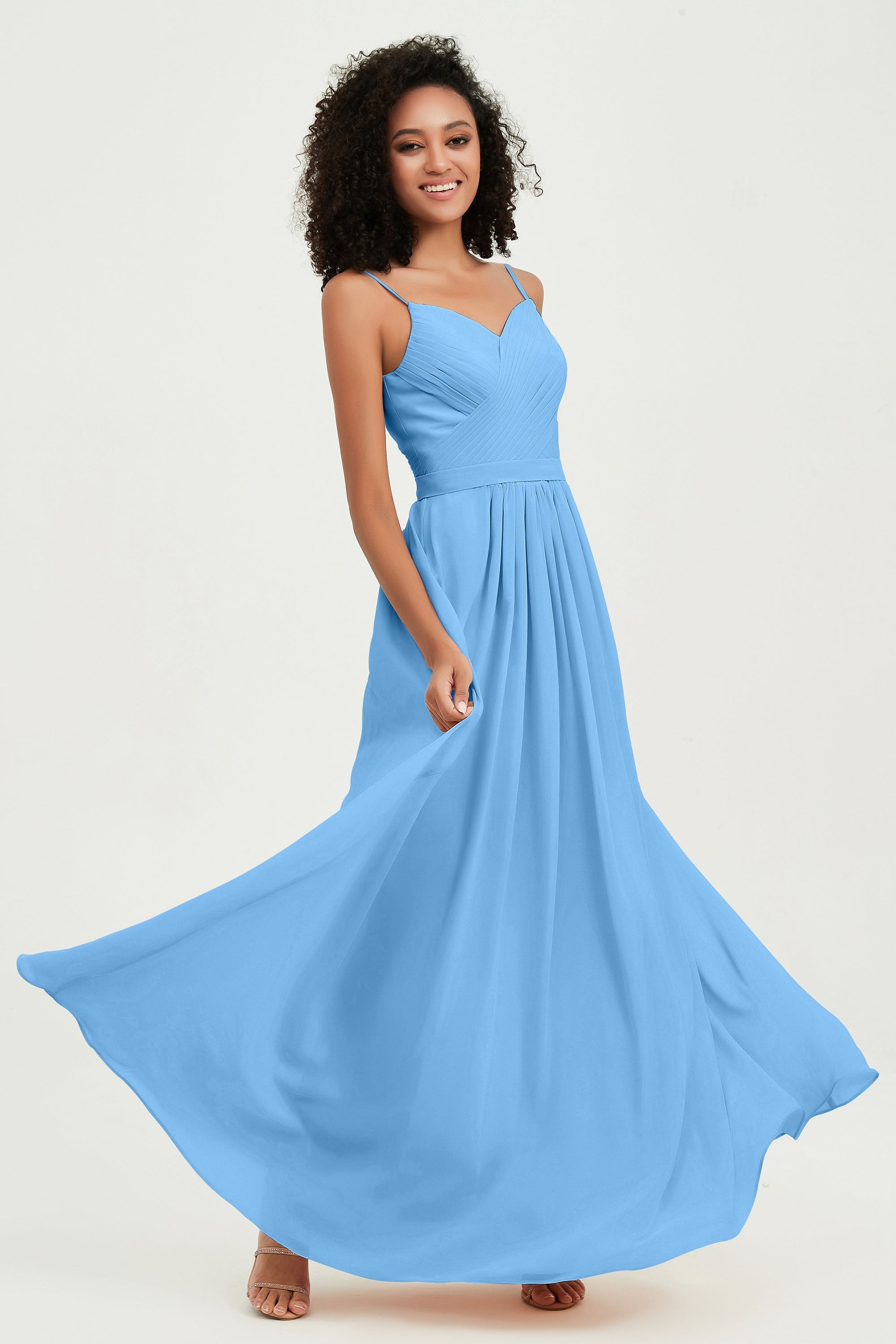 Spaghetti Straps Chiffon Bridesmaid Dresses Ruched Pleated Formal Evening Dress Gowns