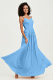 Spaghetti Straps Chiffon Bridesmaid Dresses Ruched Pleated Formal Evening Dress Gowns