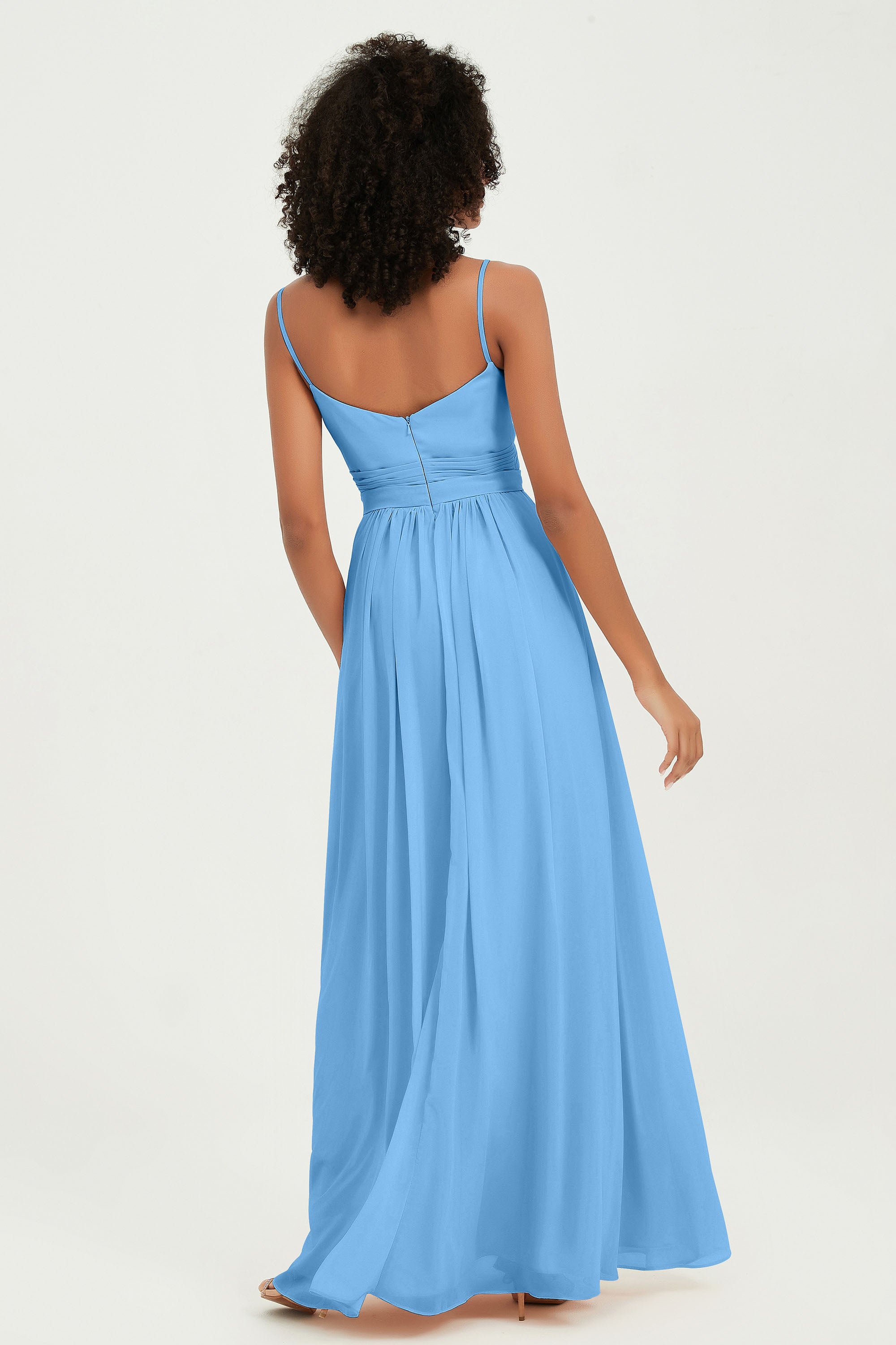 Spaghetti Straps Chiffon Bridesmaid Dresses Ruched Pleated Formal Evening Dress Gowns