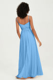 Spaghetti Straps Chiffon Bridesmaid Dresses Ruched Pleated Formal Evening Dress Gowns