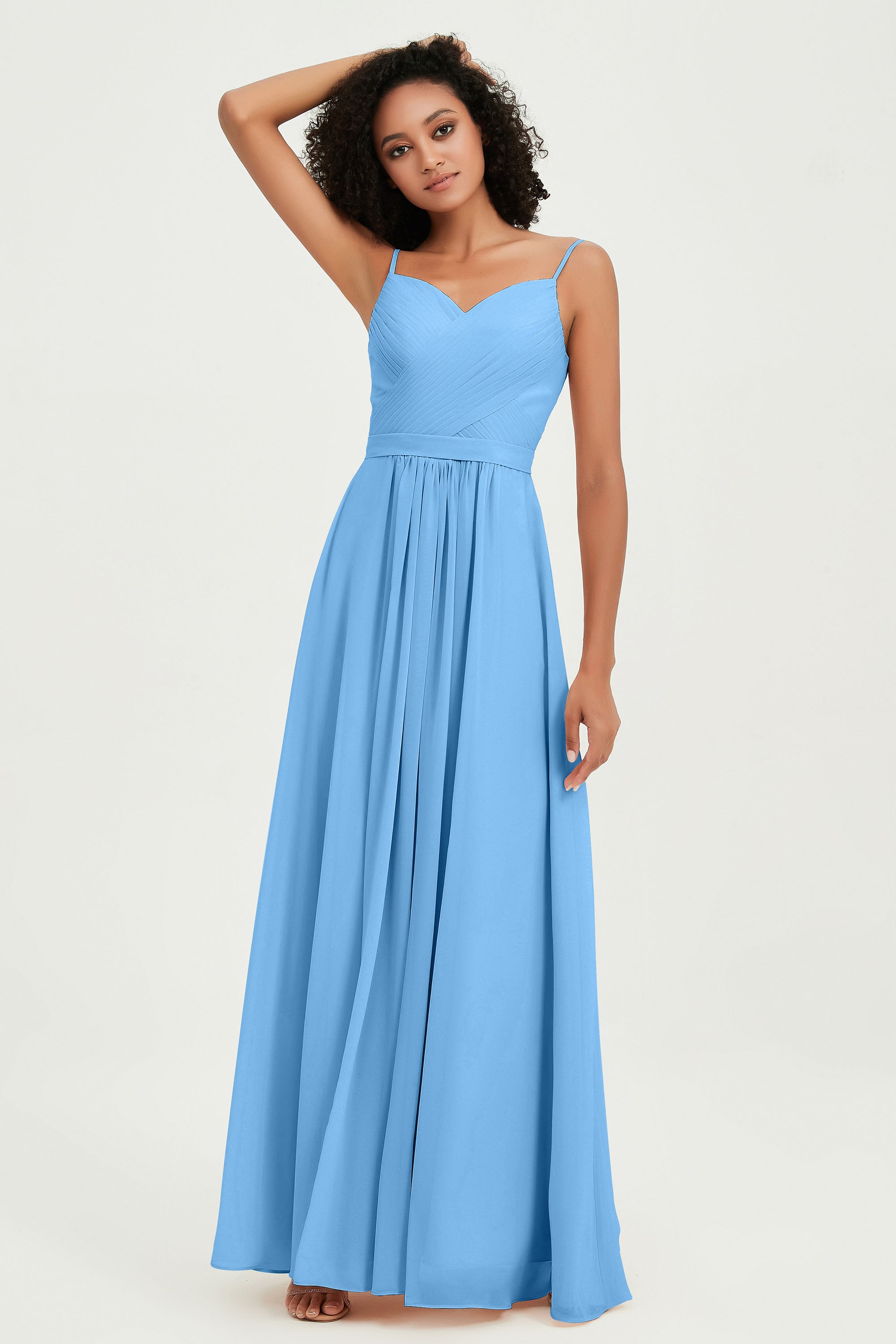 Spaghetti Straps Chiffon Bridesmaid Dresses Ruched Pleated Formal Evening Dress Gowns