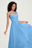 Spaghetti Straps Chiffon Bridesmaid Dresses Ruched Pleated Formal Evening Dress Gowns