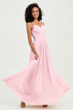 Spaghetti Straps Chiffon Bridesmaid Dresses Ruched Pleated Formal Evening Dress Gowns