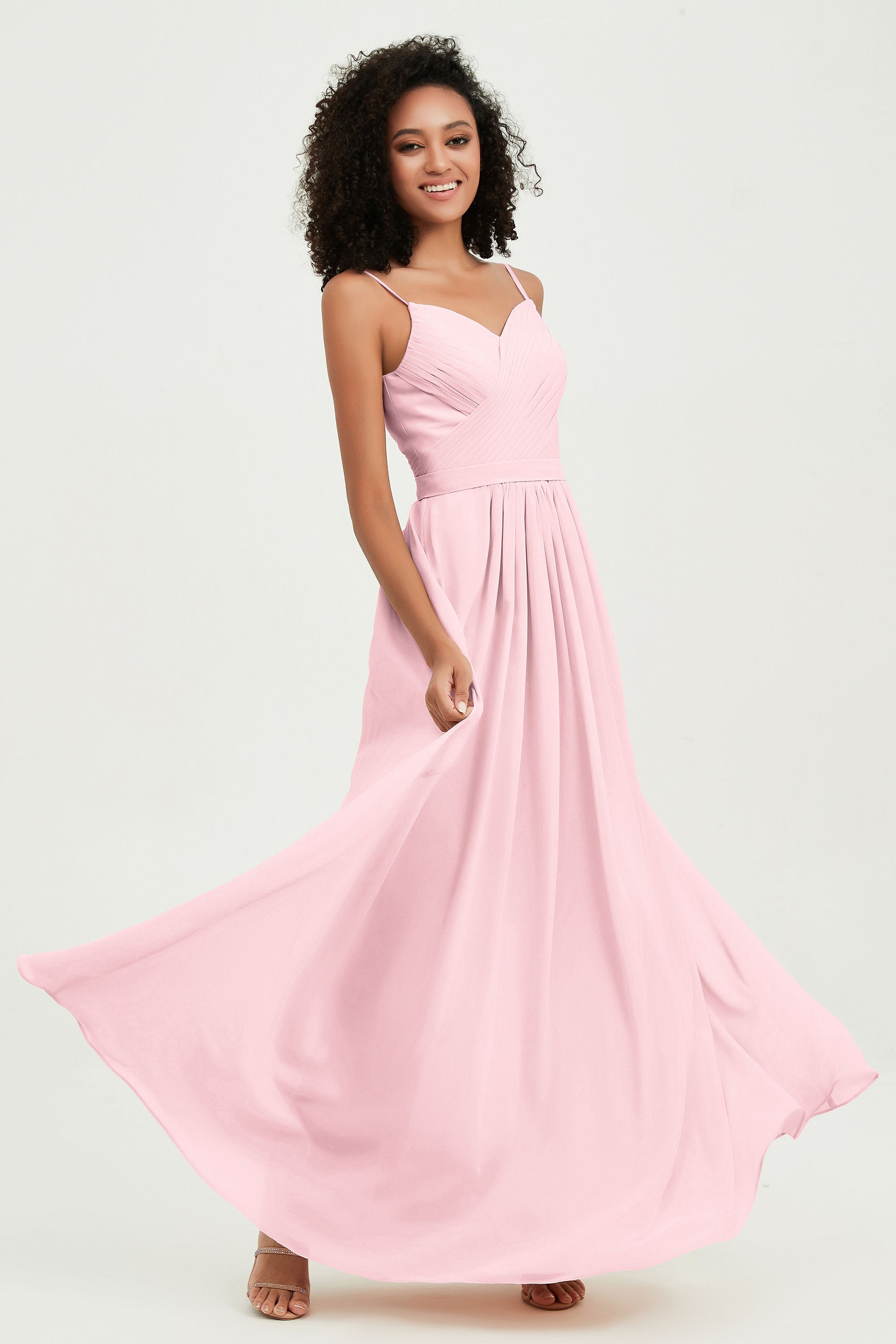 Spaghetti Straps Chiffon Bridesmaid Dresses Ruched Pleated Formal Evening Dress Gowns