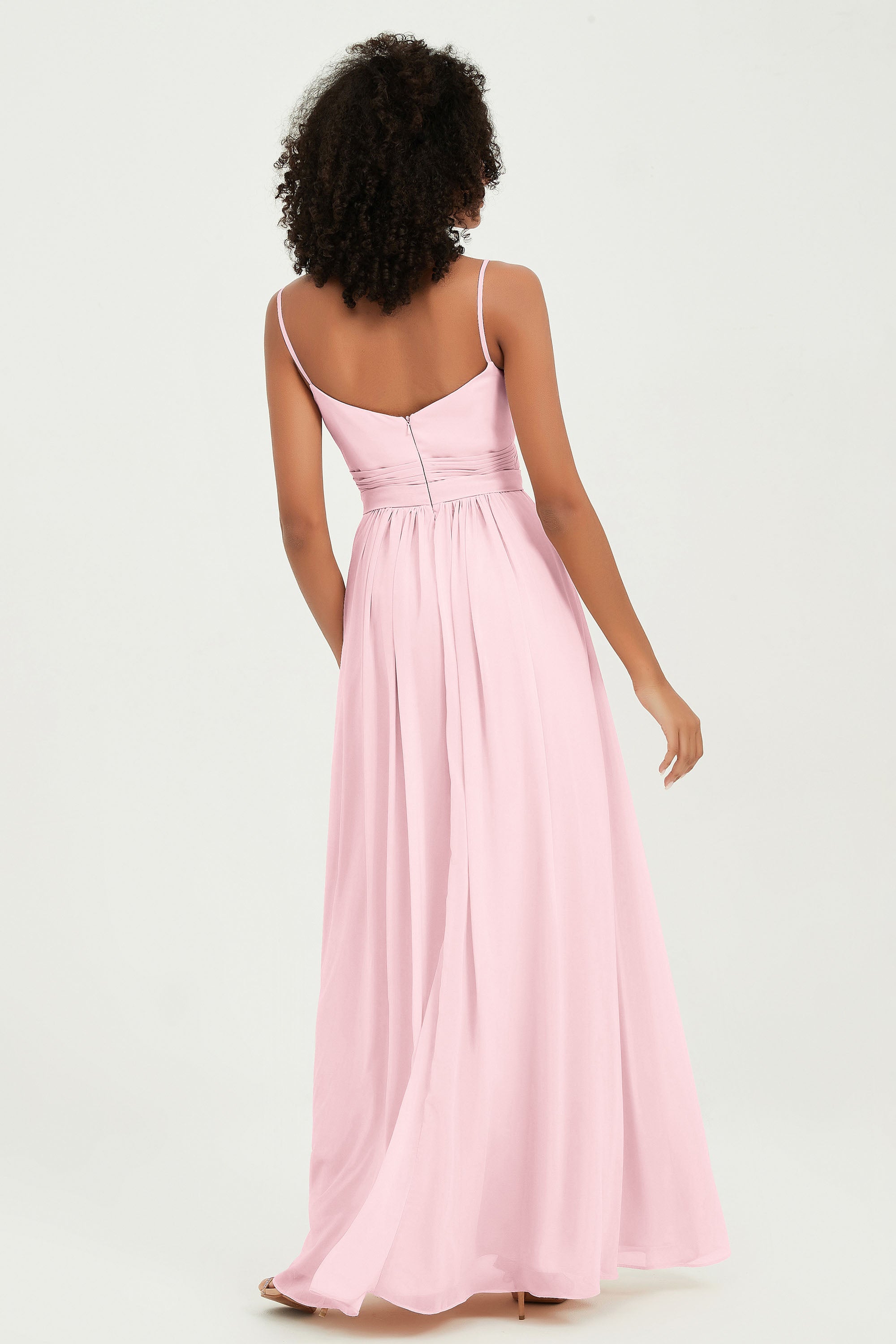 Spaghetti Straps Chiffon Bridesmaid Dresses Ruched Pleated Formal Evening Dress Gowns