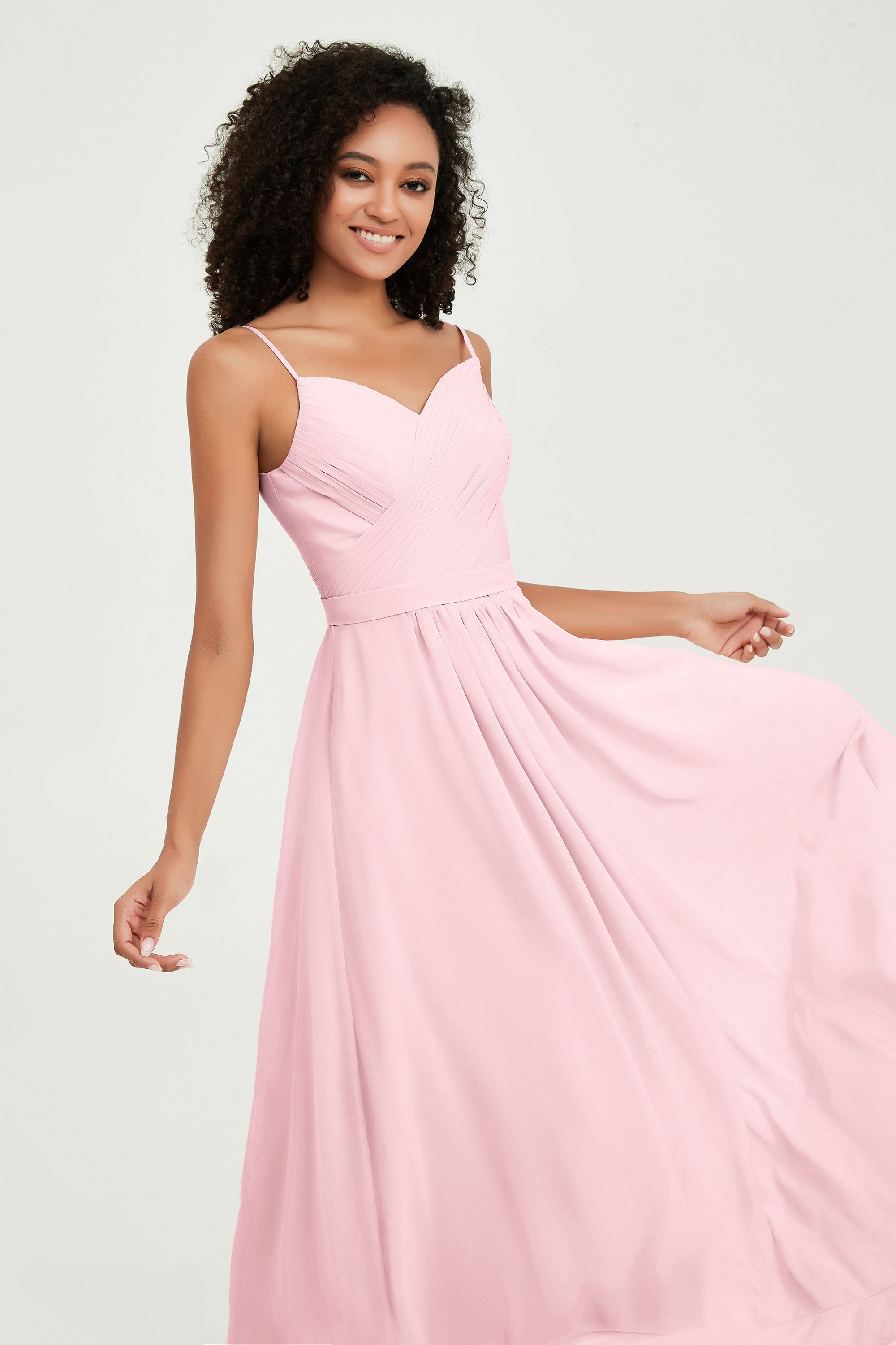 Spaghetti Straps Chiffon Bridesmaid Dresses Ruched Pleated Formal Evening Dress Gowns