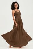 Spaghetti Straps Chiffon Bridesmaid Dresses Ruched Pleated Formal Evening Dress Gowns