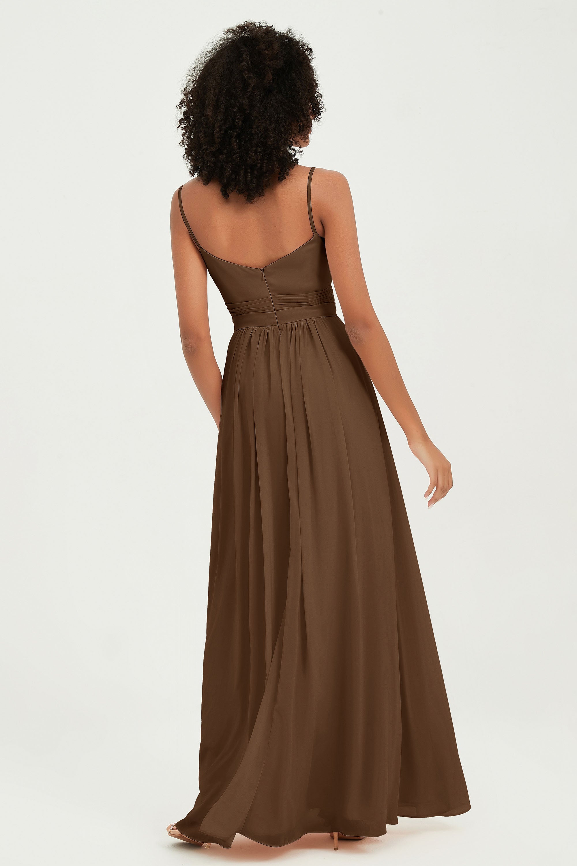 Spaghetti Straps Chiffon Bridesmaid Dresses Ruched Pleated Formal Evening Dress Gowns