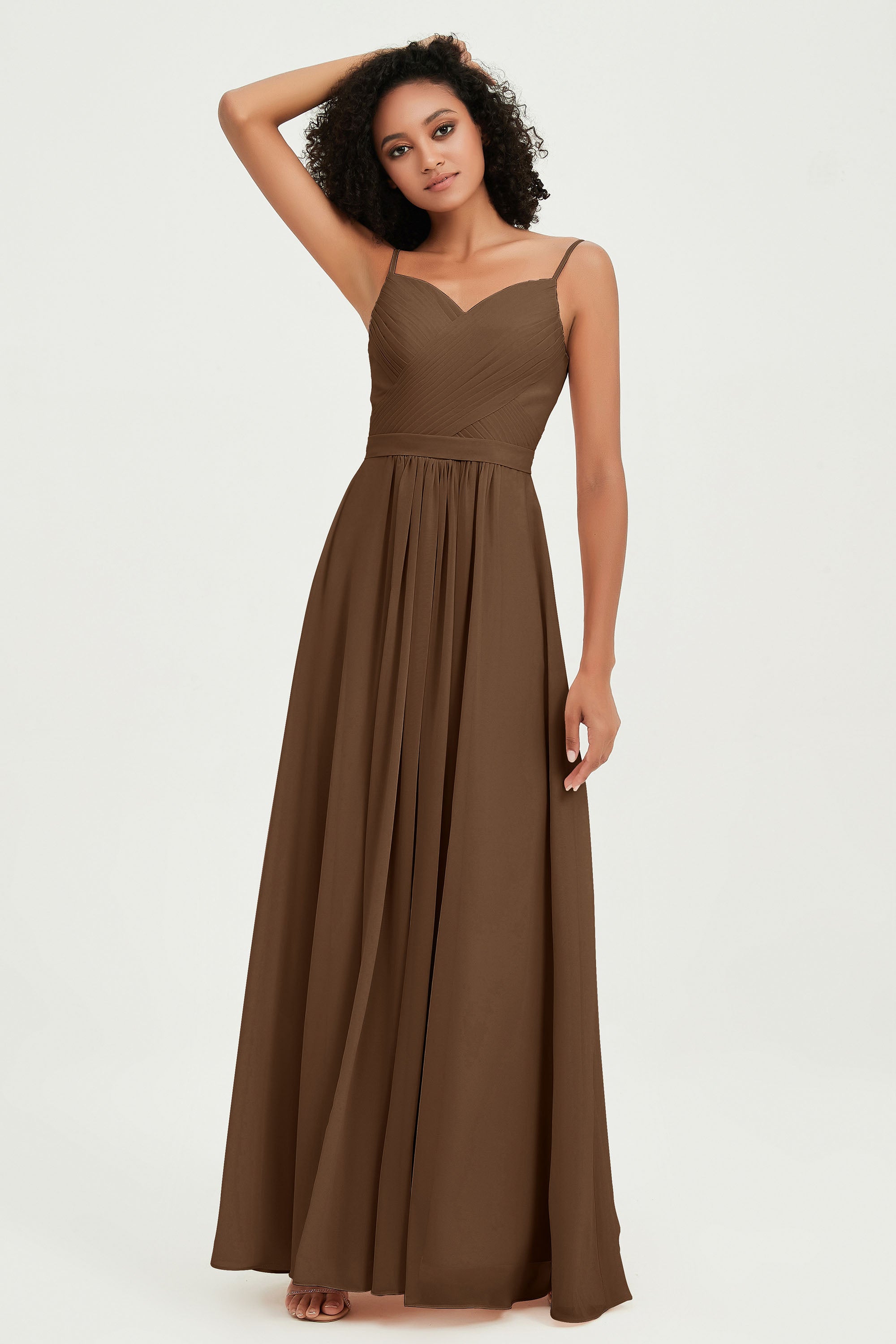 Spaghetti Straps Chiffon Bridesmaid Dresses Ruched Pleated Formal Evening Dress Gowns
