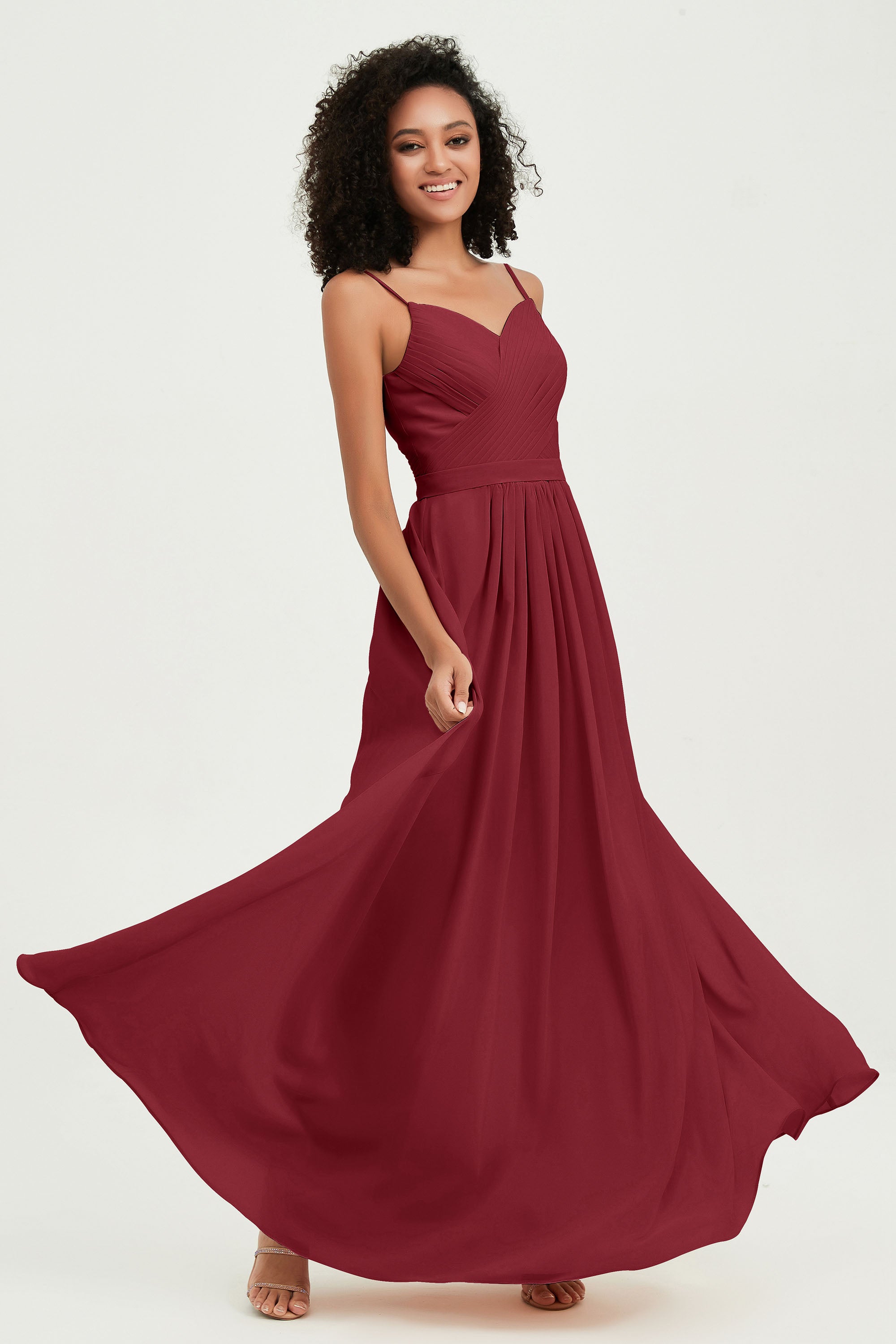 Spaghetti Straps Chiffon Bridesmaid Dresses Ruched Pleated Formal Evening Dress Gowns