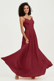 Spaghetti Straps Chiffon Bridesmaid Dresses Ruched Pleated Formal Evening Dress Gowns