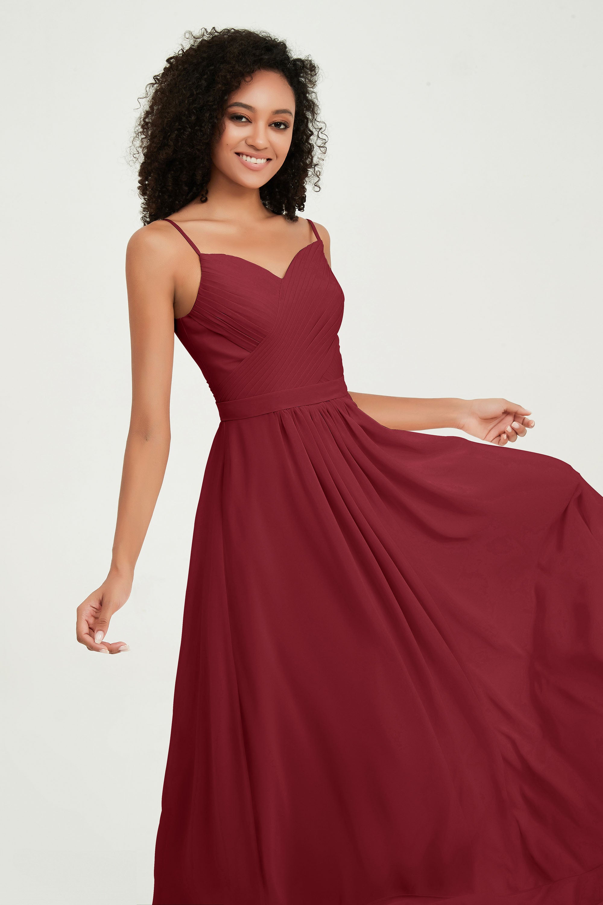 Spaghetti Straps Chiffon Bridesmaid Dresses Ruched Pleated Formal Evening Dress Gowns