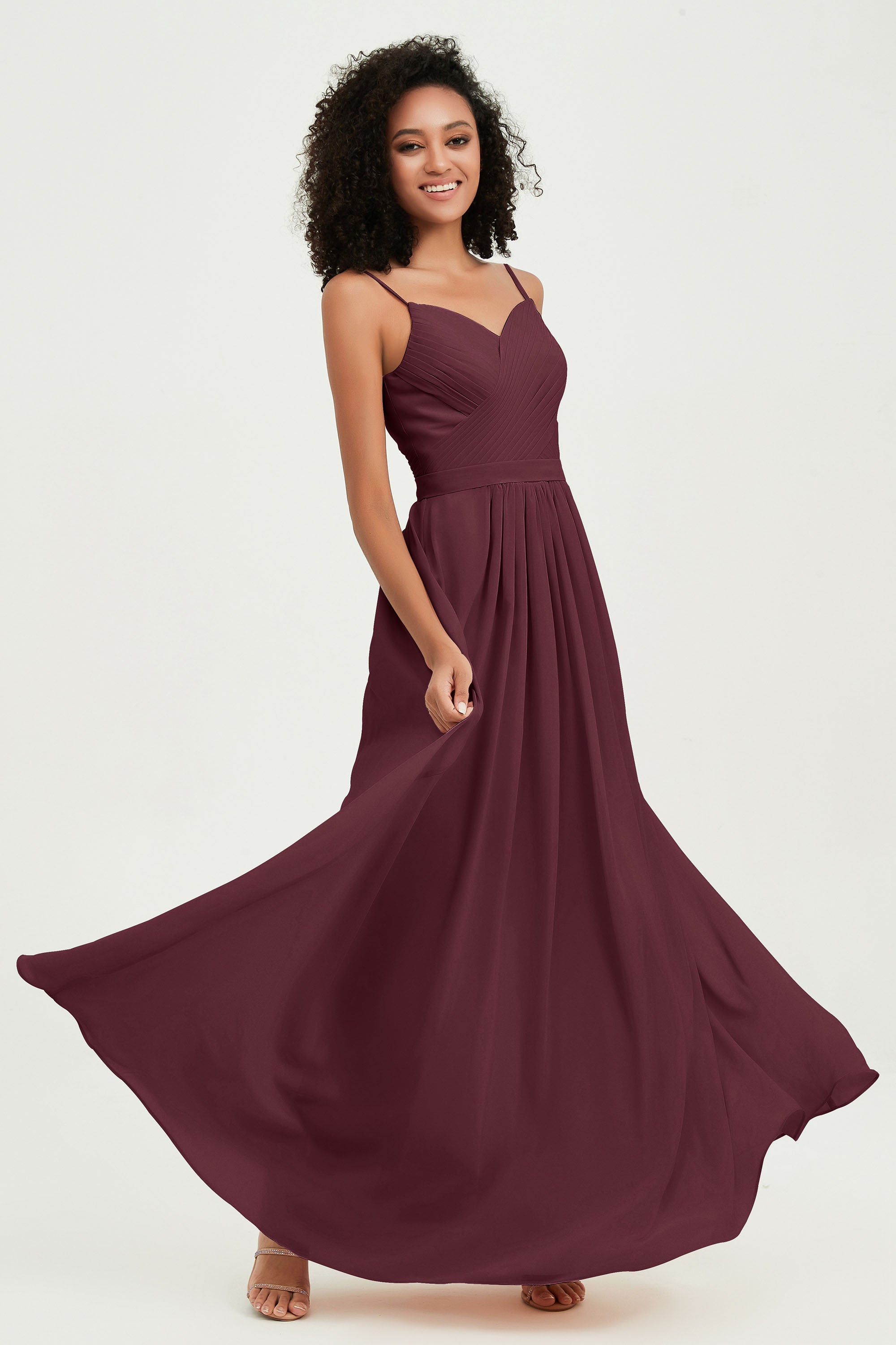 Spaghetti Straps Chiffon Bridesmaid Dresses Ruched Pleated Formal Evening Dress Gowns