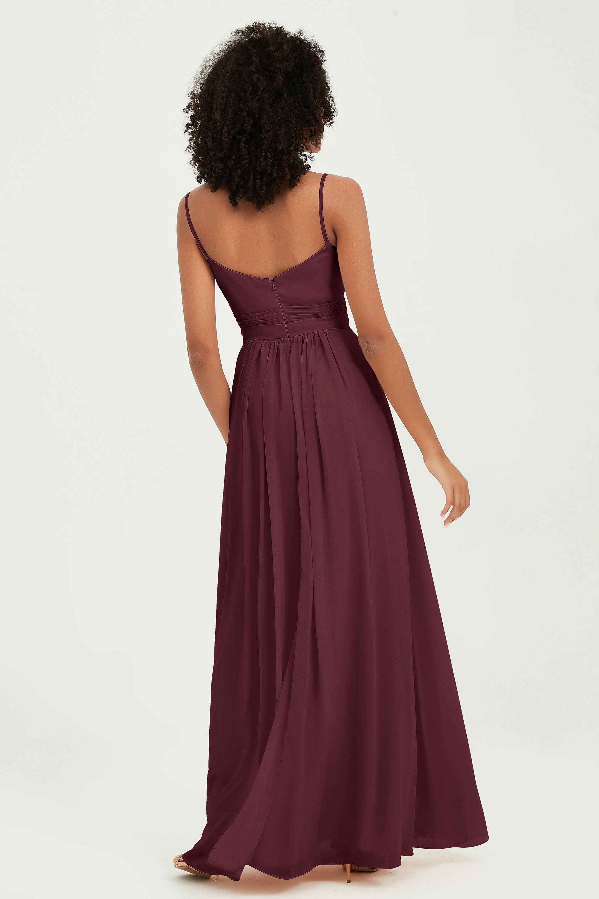 Spaghetti Straps Chiffon Bridesmaid Dresses Ruched Pleated Formal Evening Dress Gowns