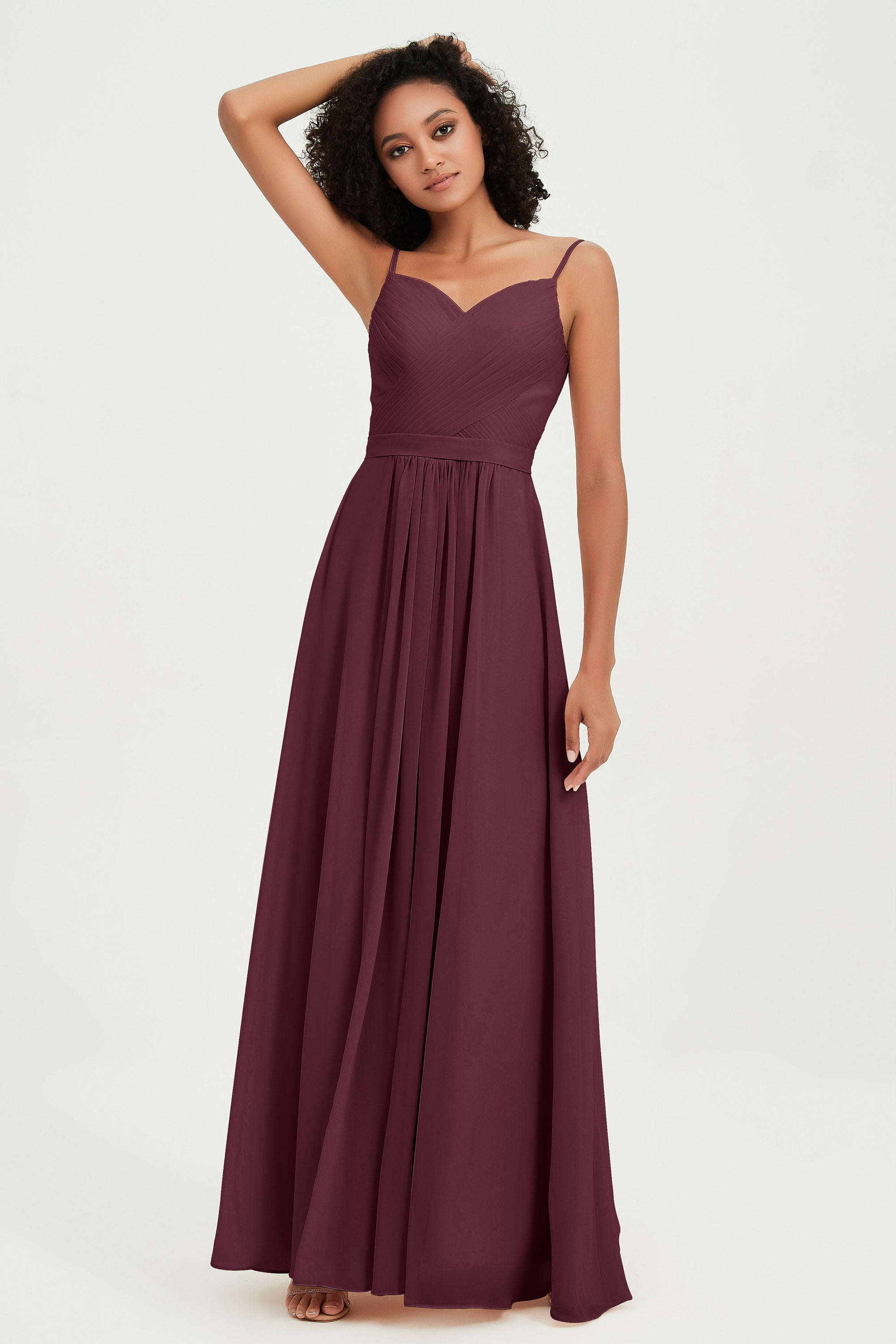 Spaghetti Straps Chiffon Bridesmaid Dresses Ruched Pleated Formal Evening Dress Gowns