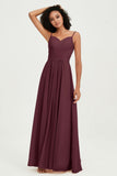Spaghetti Straps Chiffon Bridesmaid Dresses Ruched Pleated Formal Evening Dress Gowns