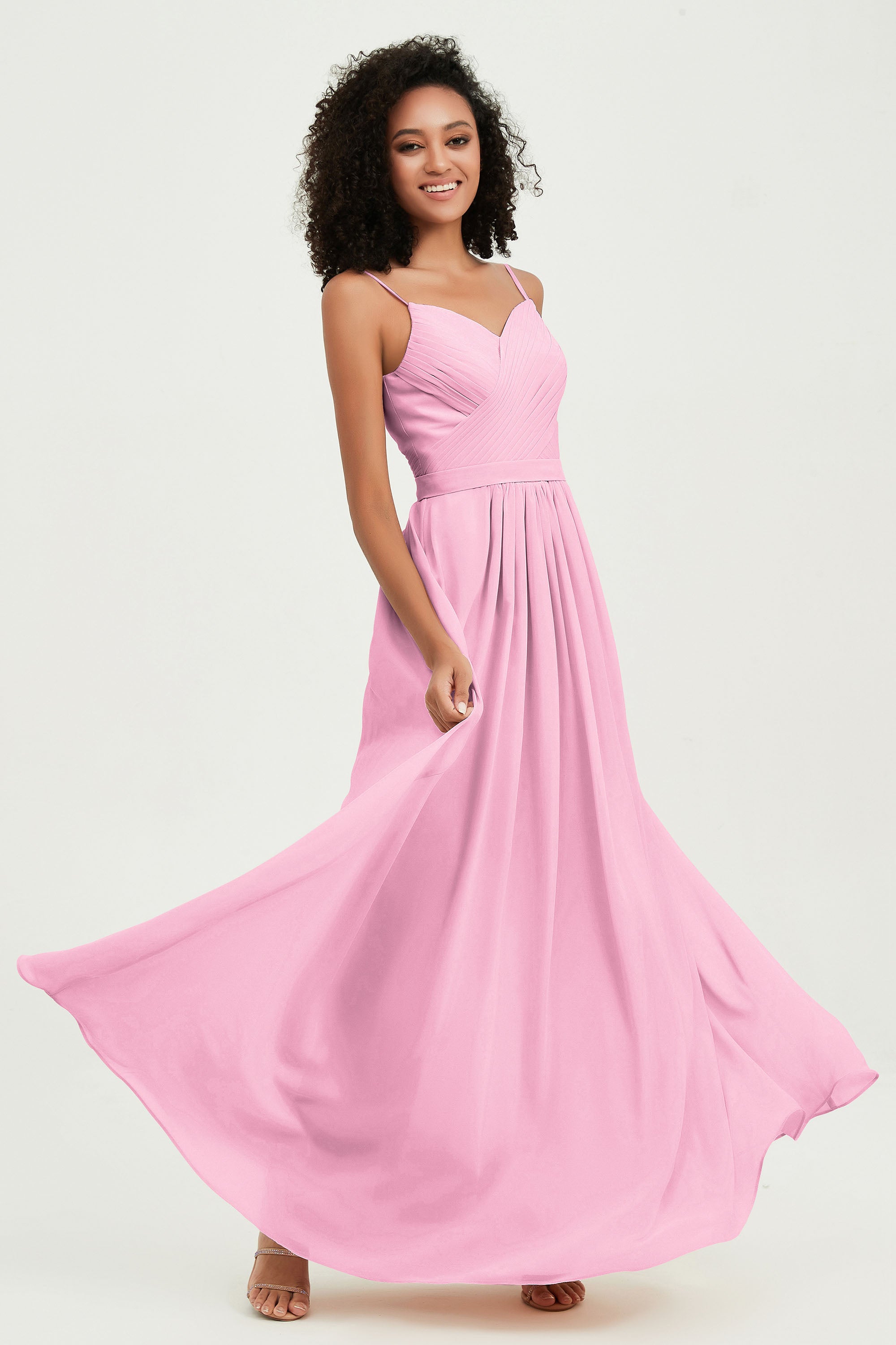 Spaghetti Straps Chiffon Bridesmaid Dresses Ruched Pleated Formal Evening Dress Gowns