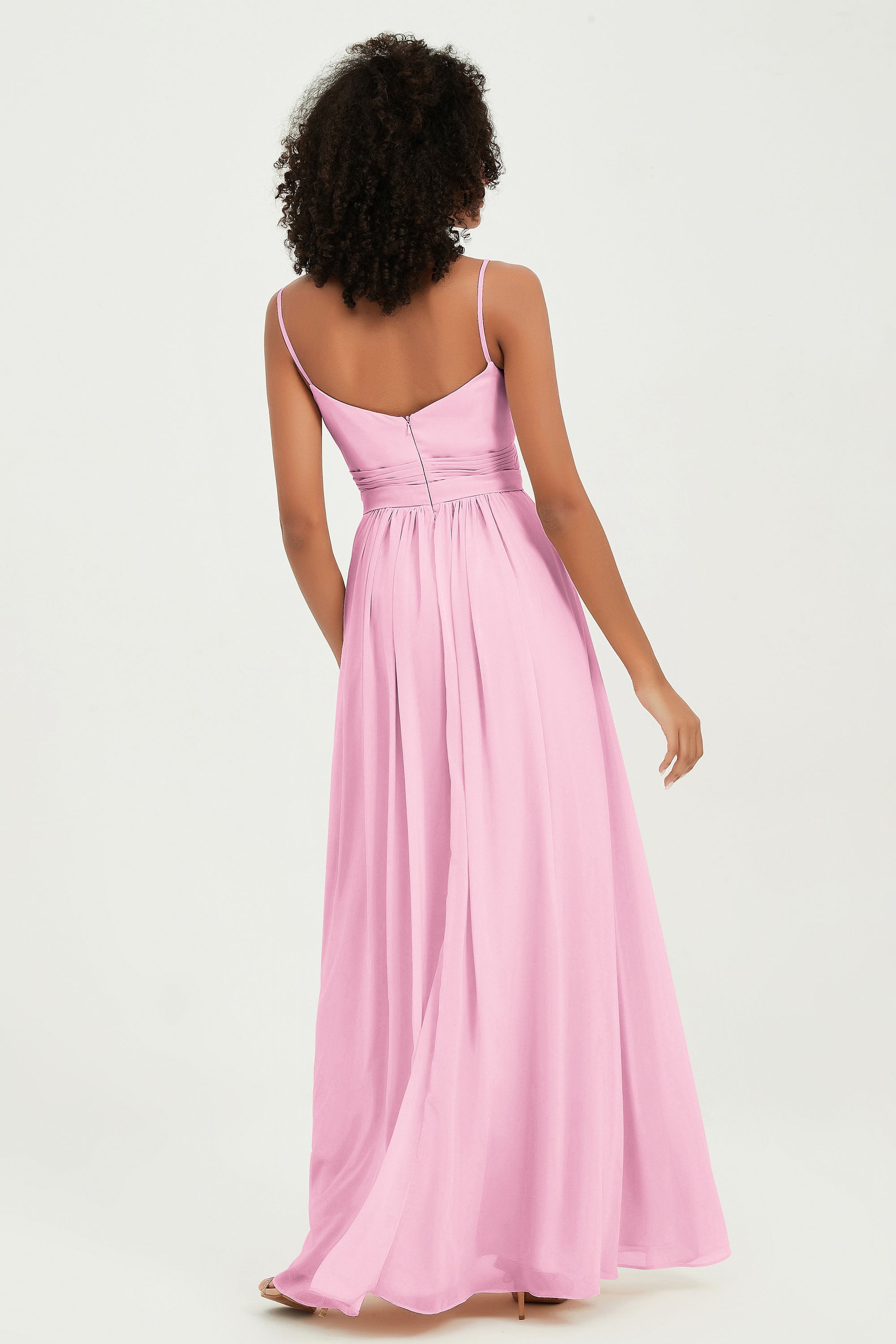 Spaghetti Straps Chiffon Bridesmaid Dresses Ruched Pleated Formal Evening Dress Gowns