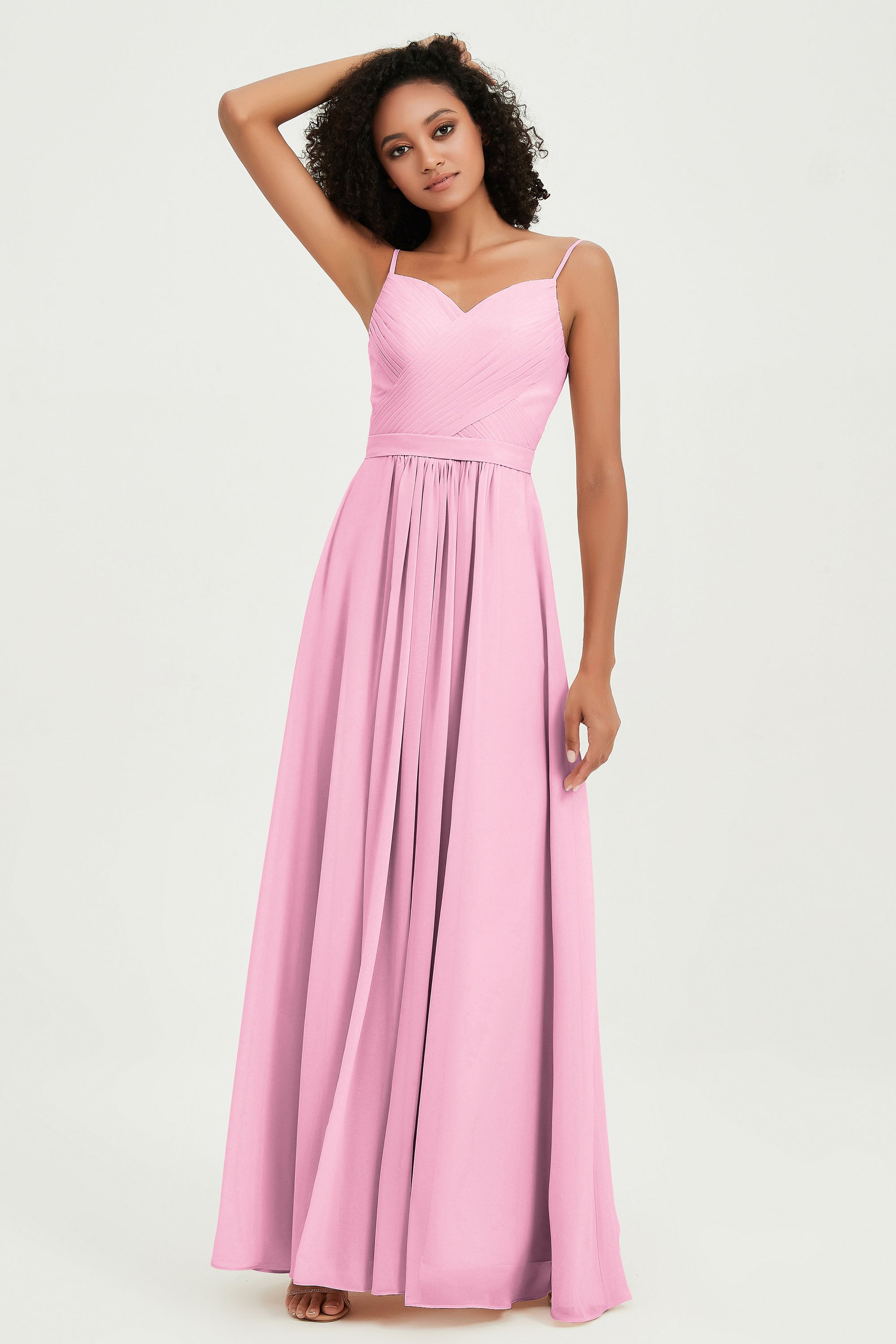 Spaghetti Straps Chiffon Bridesmaid Dresses Ruched Pleated Formal Evening Dress Gowns