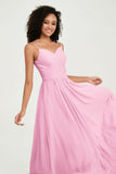 Spaghetti Straps Chiffon Bridesmaid Dresses Ruched Pleated Formal Evening Dress Gowns
