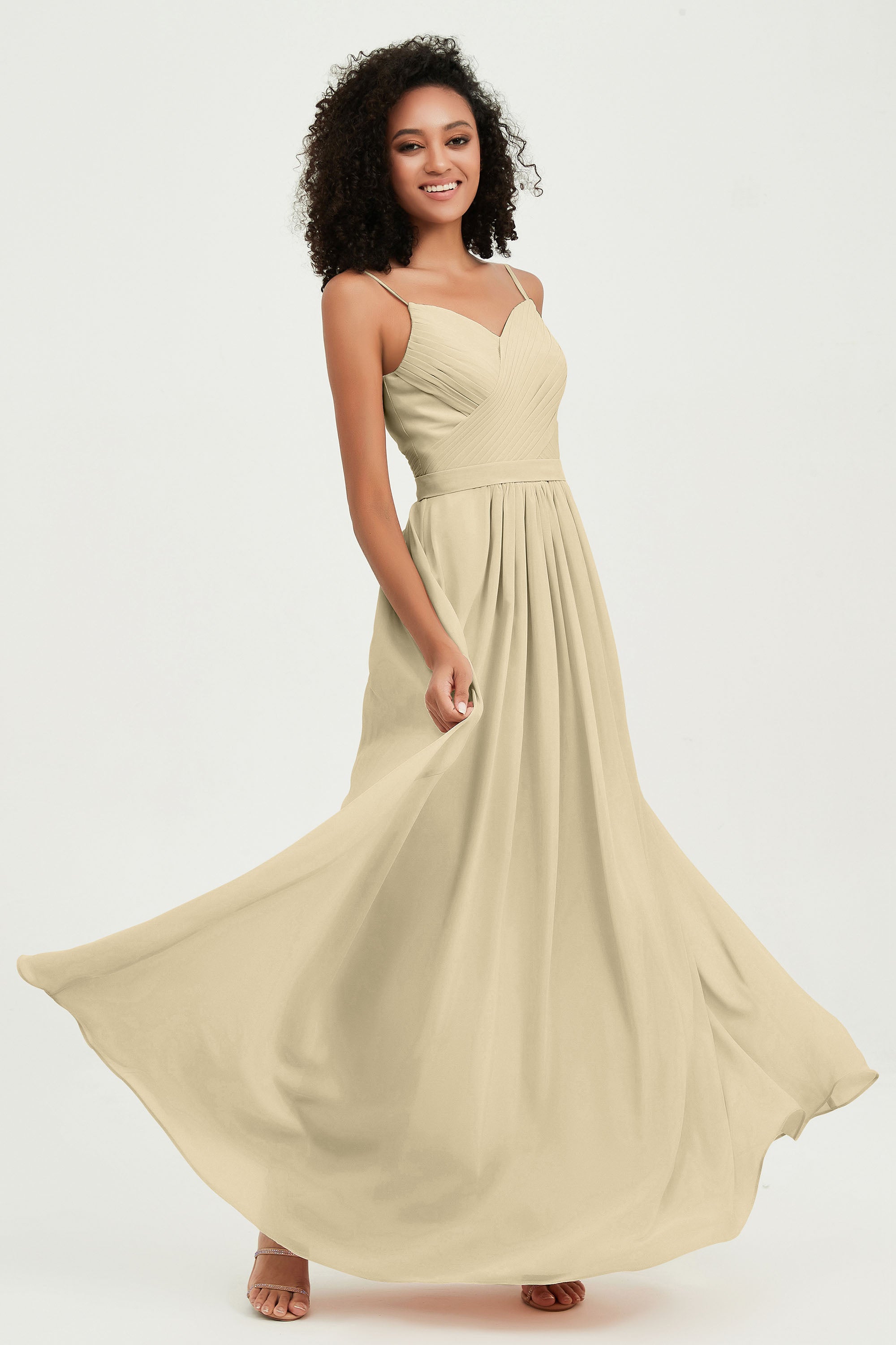 Spaghetti Straps Chiffon Bridesmaid Dresses Ruched Pleated Formal Evening Dress Gowns