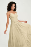 Spaghetti Straps Chiffon Bridesmaid Dresses Ruched Pleated Formal Evening Dress Gowns