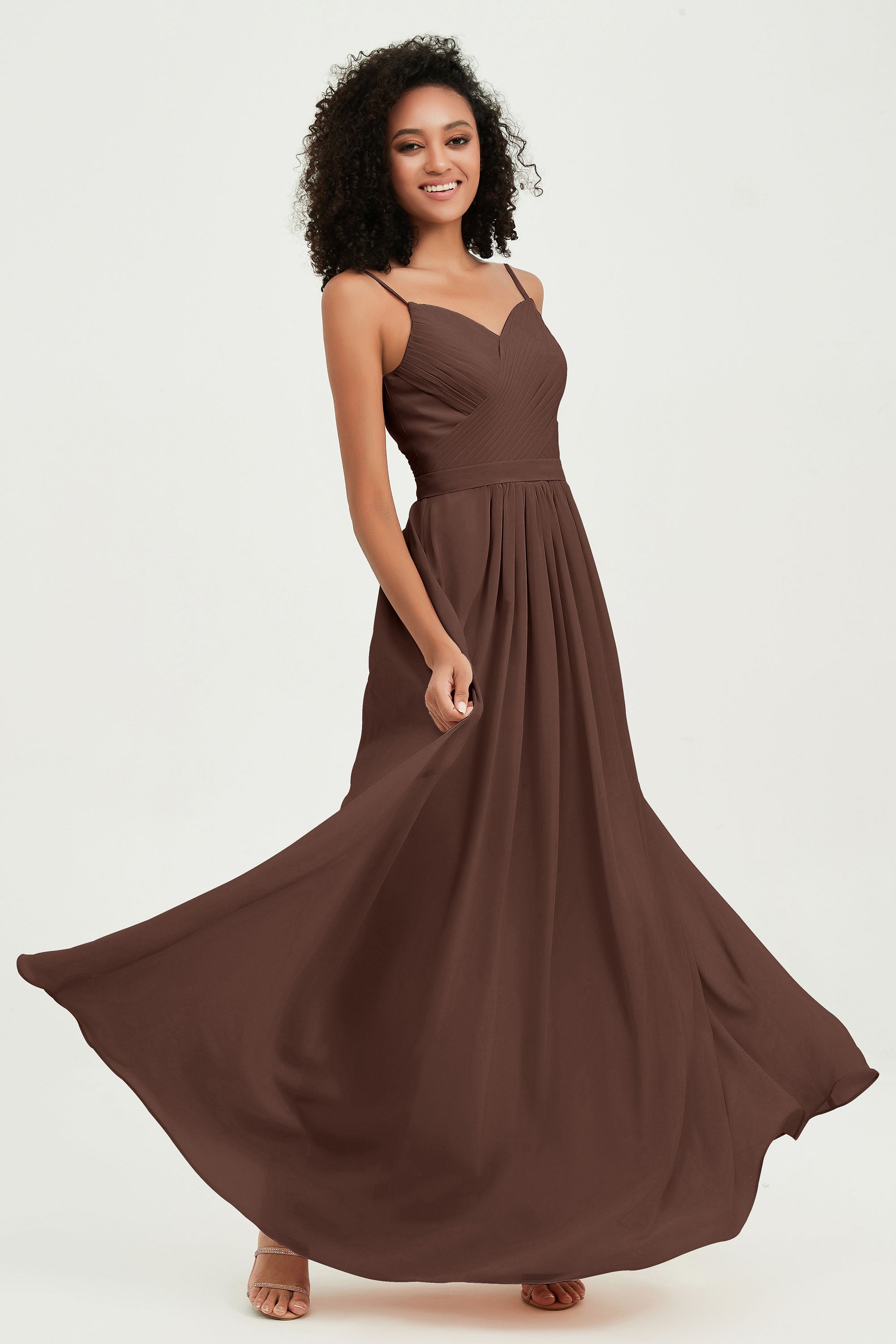 Spaghetti Straps Chiffon Bridesmaid Dresses Ruched Pleated Formal Evening Dress Gowns