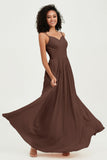Spaghetti Straps Chiffon Bridesmaid Dresses Ruched Pleated Formal Evening Dress Gowns