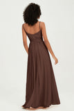 Spaghetti Straps Chiffon Bridesmaid Dresses Ruched Pleated Formal Evening Dress Gowns