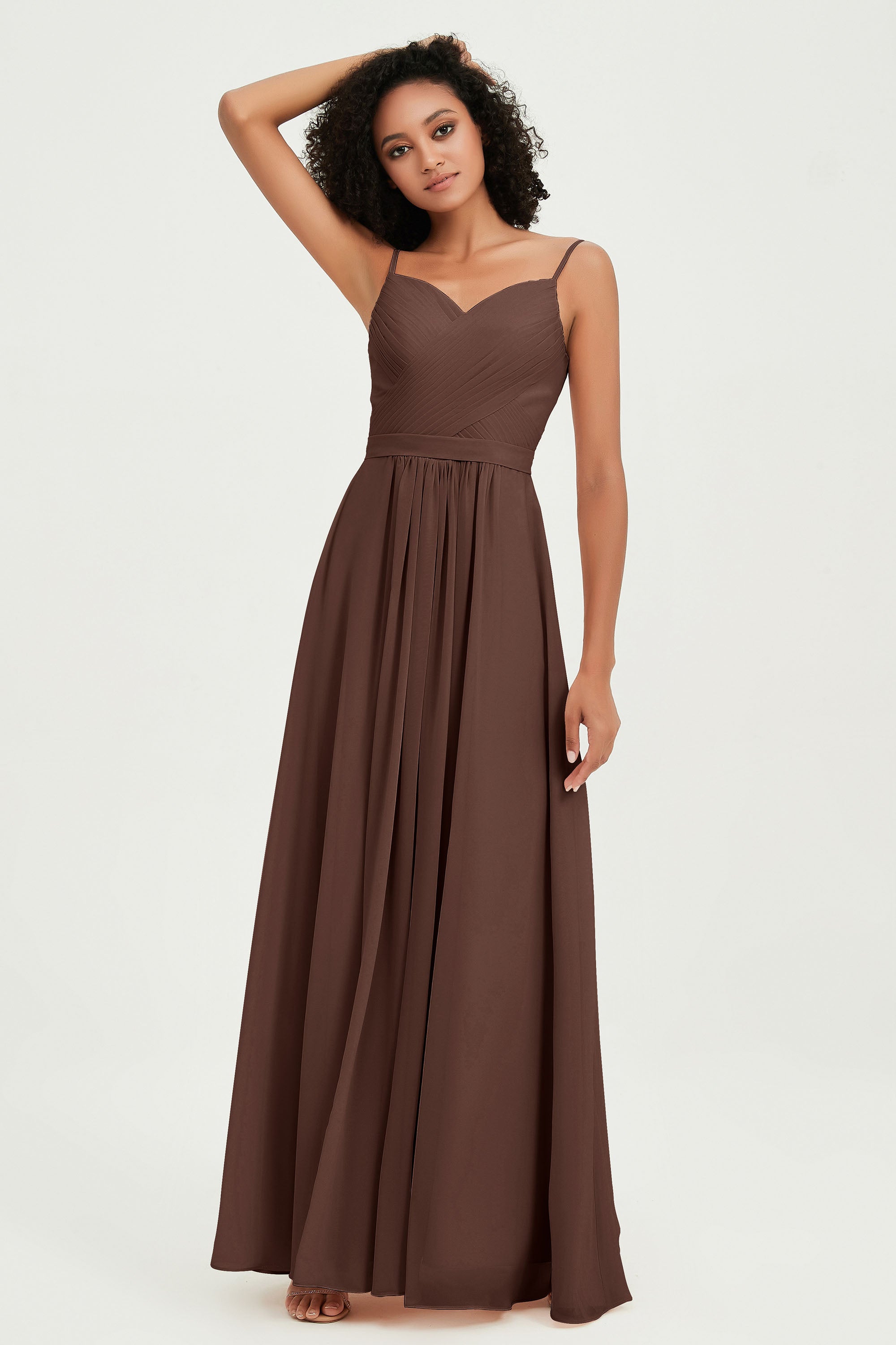 Spaghetti Straps Chiffon Bridesmaid Dresses Ruched Pleated Formal Evening Dress Gowns