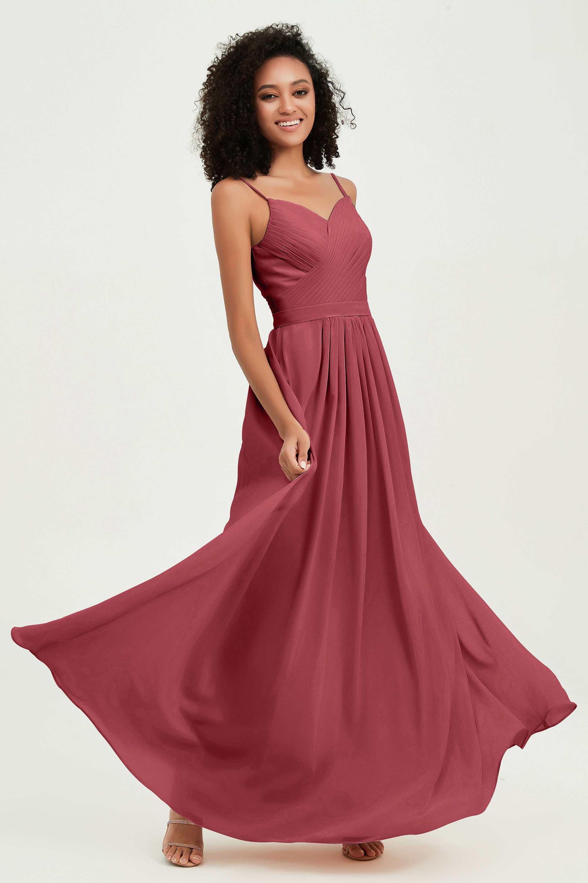 Spaghetti Straps Chiffon Bridesmaid Dresses Ruched Pleated Formal Evening Dress Gowns