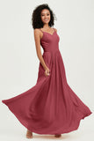 Spaghetti Straps Chiffon Bridesmaid Dresses Ruched Pleated Formal Evening Dress Gowns
