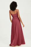 Spaghetti Straps Chiffon Bridesmaid Dresses Ruched Pleated Formal Evening Dress Gowns
