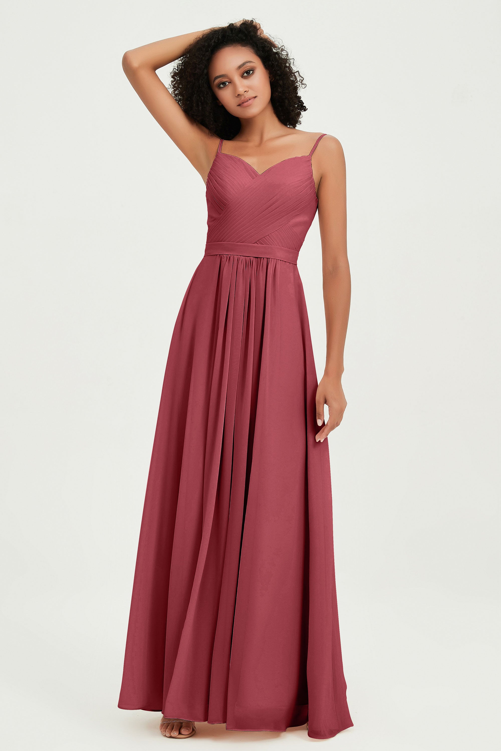 Spaghetti Straps Chiffon Bridesmaid Dresses Ruched Pleated Formal Evening Dress Gowns