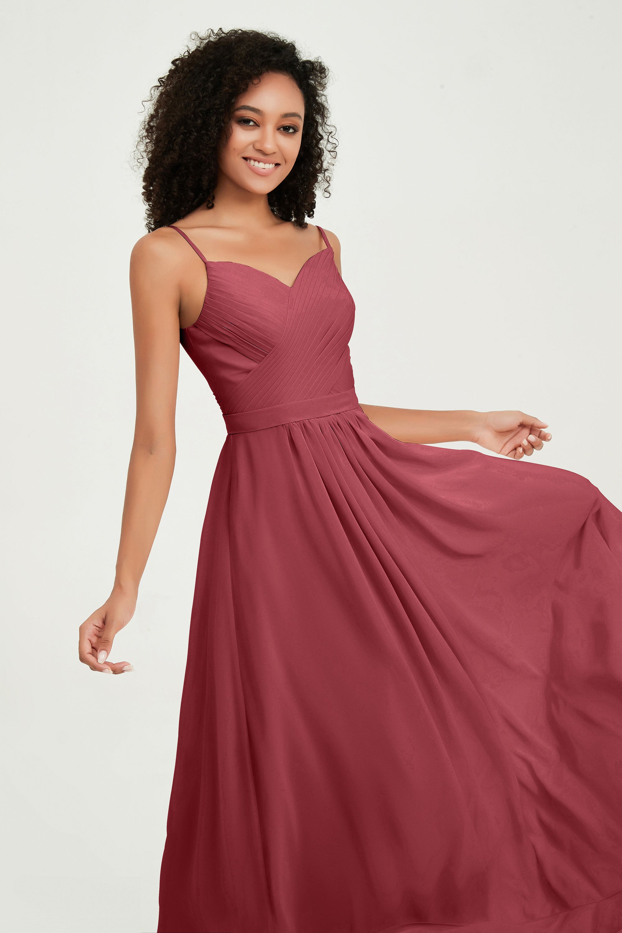 Spaghetti Straps Chiffon Bridesmaid Dresses Ruched Pleated Formal Evening Dress Gowns