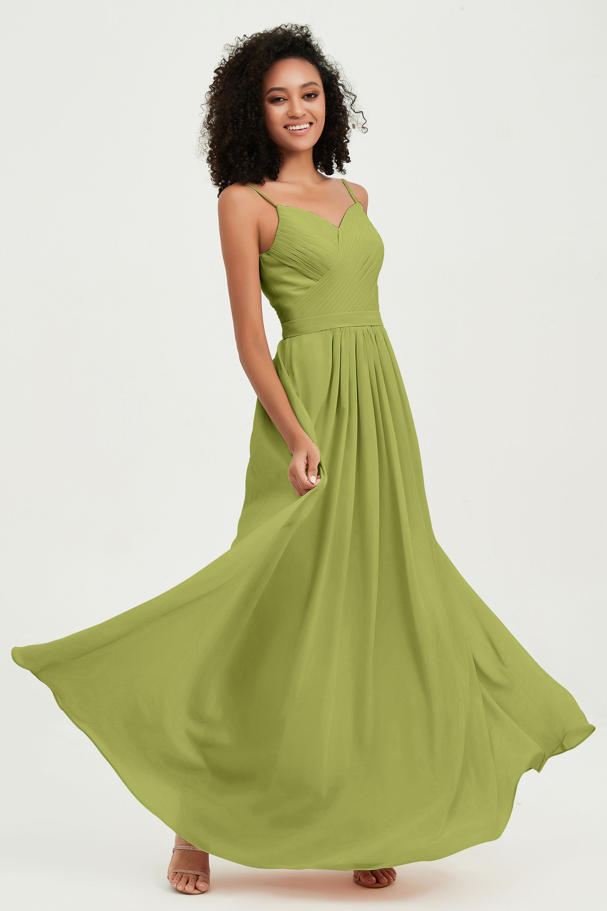 Spaghetti Straps Chiffon Bridesmaid Dresses Ruched Pleated Formal Evening Dress Gowns