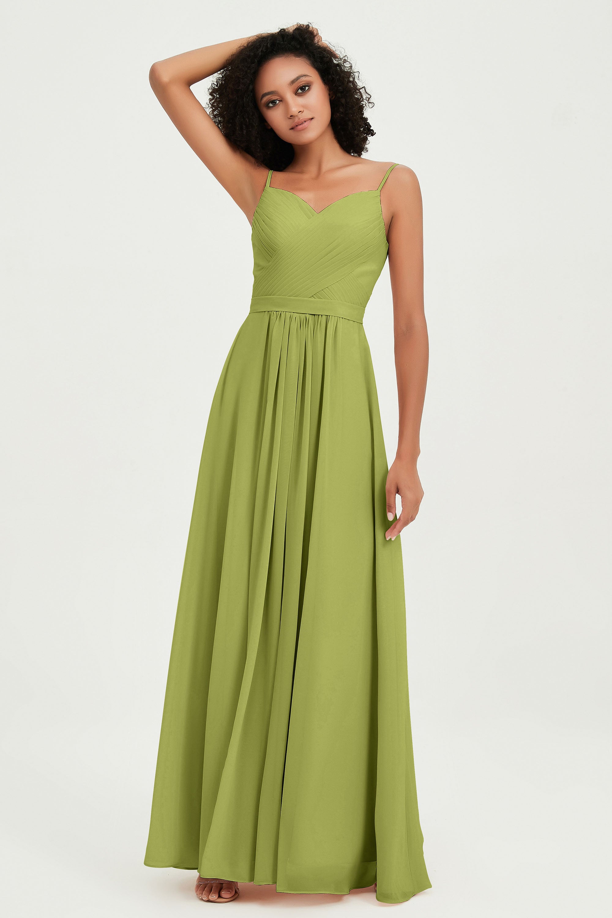 Spaghetti Straps Chiffon Bridesmaid Dresses Ruched Pleated Formal Evening Dress Gowns