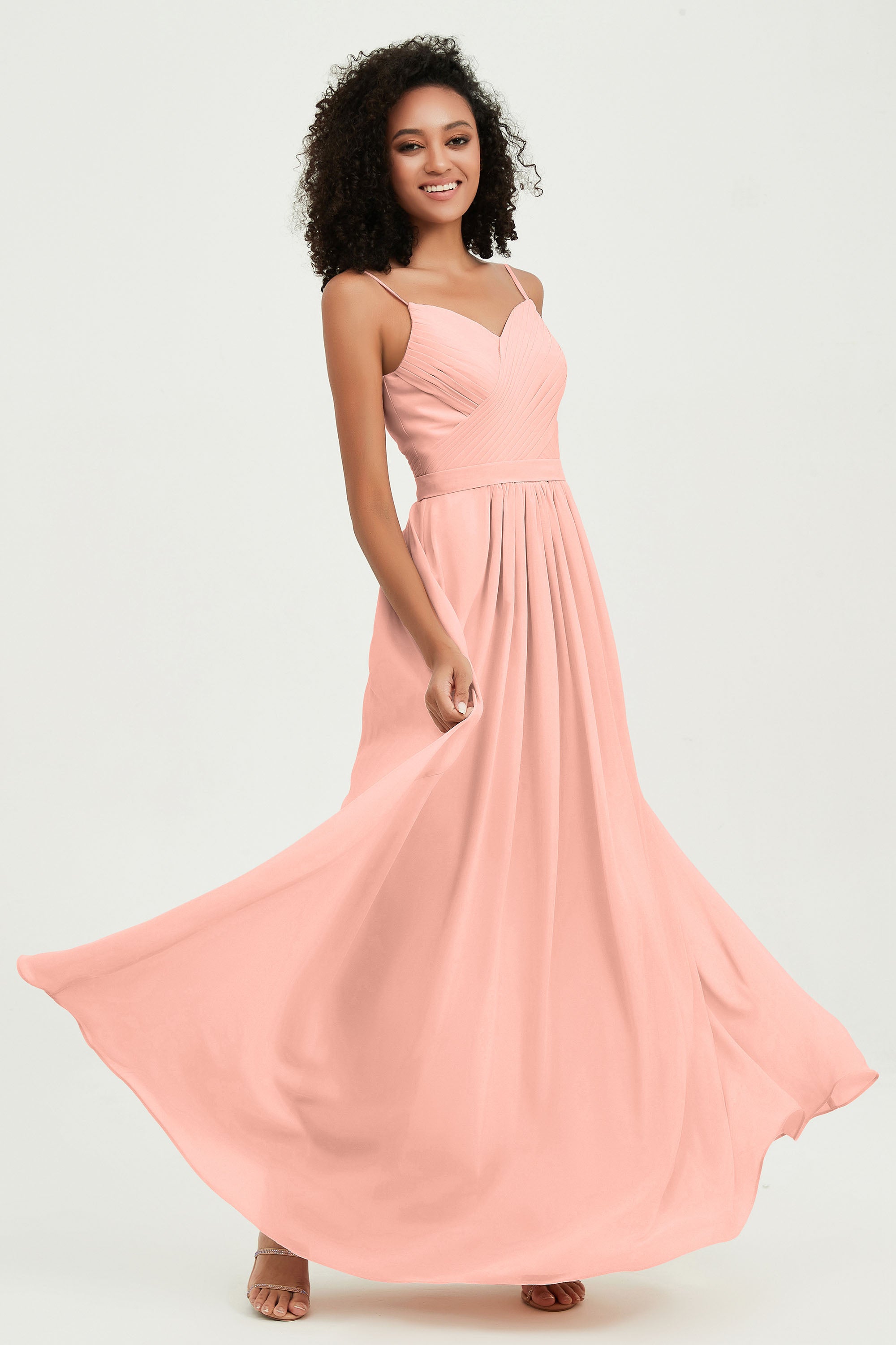 Spaghetti Straps Chiffon Bridesmaid Dresses Ruched Pleated Formal Evening Dress Gowns